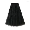 Rokken solide kleur veelzijdige mesh a-line jurk puur all-matching voor vrouwen