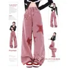 Women's Jeans Women Embroidery Straight Wide Leg Pants Vintage Doing Old Patchwork Trousers Harajuku Leisure Wind Street