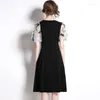 Party Dresses French Elagnt Square Colar Gentle Women Summer Fashion Butterfly Embriodery Guaze Short Sleeve Patchwork Black Skirts