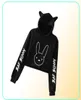 Rapper Hip Hop Bad Bunny Crop Top Hoodie Long Sleeve Harajuku Cropped Sweatshirt Kawaii Cat Ear Pullover Women Tops Streetwear8312337