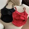 Camisoles & Tanks Hollow Back With Bra Women's Summer Slim Chest Pads Solid Color Underlay One-piece Backless Sexy Short Top