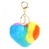 Les clés aiment le coeur des pom femmes pom faux rex fur fur chaînes clés de clés de fille sac école sac suspension