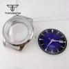 40 mm Silver Watch Case doorzichtige transparante rug duw/trek Crown 35 mm wijzerplaat Handen passen NH34 NH35 NH36 NH38 Automatische beweging