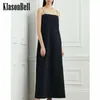 Vestidos casuais 3.1 Klasonbell Simple Sexy Spaghetti Strap Slashck Retent Temperment Black A-Line Maxi Dress for Women Roupos