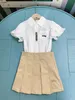 Luxury baby tracksuits girls summer suit kids designer clothes Size 100-160 CM Folded lace sleeve shirt and Khaki color skirt 24April