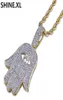 Hip Hop Evil Eye Hand Hamsa Pendant Necklace Womens Gold Color Plated Iced Out Micro Paved CZ Chain7661578