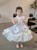 Lolita Kids embroidery princess dresses girls ruffle collar puff sleeve lace tulle dress 2024 summer children's day party clothes Z7673