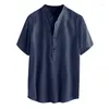 Herren lässige Hemden Sommer täglich Vintage Pullover Solid Color Shirt Top Stand Halsknopf Dekorative Kurzarmtücher für Mann