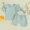 Shorts mababy 3m3y spädbarn småbarn barn baby flicka kläder set ruffle short hleeeve tops shorts casual sommarkläder d05