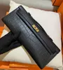Designer Bag Banket Purse Luxury Handpurse 31cm Alligator Totes Matte Crocodile Handbag Cream Purple Black Color Helt handgjorda med vaxlinje sömmar