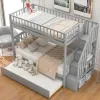 Twin Over Twin Bunk Bed avec gigogne et 4 rangement, peut être divisé en 3 lits séparés, robuste durable, lit superposé pour la chambre pour enfants