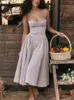 Casual Dresses Houzhou Elegant Long For Women Coquette Summer 2024 Vintage Sexig A-Line Spaghetti Strap Party Evening Sundress