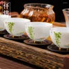 Teaware Sets 6 Pieces Set Gift Box Small Tea Cups Ceramic Hand Painted Lotus Thin Tires Mouth Cup