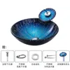 Bathroom Sanitary Ware Round Bowl Basin Hotel Countertop Washbasin Set Pattern Tempered Glass Vessel Sink