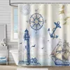 Shower Curtains Sailboat Curtain By Ho Me Lili With Hooks Lighthouse Compass Anchor Decorative Polyester Fabric Waterproof