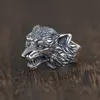 S925 Sterling Silver Vintage Thai Open Ring for Men Wolf Head Punk Style Male Jewelry240412