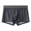 Underpants 1pc Sexy Men's Ice Silk Boxer Shorts Fashion Striped Men Briefs Pouch Underwear Trunks Comfy Panties