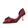 175-21 wine red wedding shoes Xiuhe high heels womens thin heels pointed single shoes not tired feet bride shoes soft leather