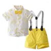 Clothing Sets Summer Baby Boys Formal Clothes Gentleman Suit Short Sleeve Bowtie Shirt Tops Suspenders Shorts 2Pcs Set Children