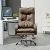 Deri ergonomik ofis sandalyesi beyaz tabureler yuvarlanma rahat ofis sandalyesi lüks recliner chaise de büro modern mobilya