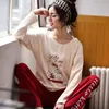 Heimkleidung Herbst 2024 Frauen Baumwolle Kawaii Kitty Pyjamas Tracksuit Nightie Winter Koreanische Langärmel und Hosen Pijama zweiteiliger Anzug