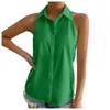 Kvinnors blusar ärmlös knappen ner skjortor Solid Color Ladies Casual Loose Lapel V Neck Tank Topps Summer Kvinnkläder 2024