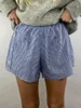 Dames shorts Summer Japans casual donker geruit met elastische band Wide Leg Beach Street