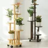 Natural Bamboo Pots for Plants High Low Multi-layer Flower Stand Flexible Mobile Storage Shelf Stable Load-bearing Plant Rack