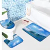 BAD MATS 3D Landschap Gedrukte Ocean Flower Anti Slip 3pcs Set Home Enter Deur Tapijt Doormet Toilet Cover Lid Pad Mat