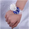 Fleurs décoratives Couronnes de la mariée Bridemaid poignet Cor Bracelet Elastic Rhingestone Pearl DIY Sisters Group De mariage Supplies SW049 D Dhuxm