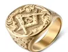 Ring Men Masonic Signet Rings Gold Big Wide Mens for Man Accessori maschi dorati in acciaio inossidabile Pride Rock Punk Gioielli Cluster5582012