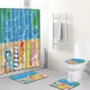 Douchegordijnen zonsondergang aan zee landschap badkamer gordijn voetstuk wc -toiletzitje mat deksel bad home decor anti slip tapijt 4 stks