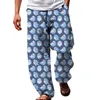 Herrbyxor hawaii stil byxor mångsidig tryckt strandbyxa lös plusstora fick tunt avslappnad sommar man sweatpant