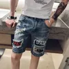 Male Denim Shorts Ripped with Text Mens Short Jeans Pants Multi Color Sale Retro Streetwear Stretch Jorts Vintage Xl Harajuku 240329