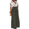 Women's Two Piece Pants Women Top Set Stylish V Neck Shirt Wide Leg With Color Matching Pockets Chic Commute Outfit For Work