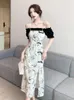 Party Dresses Summer Chinese Style Women 2024 French Chic Print Floral Office Lady Qipao Cheongsam Elagant Vestidos