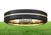 Fashion 8mm Black Tungsten Carbide Ring Gold Groove Matte Brushed Surface Beveled Edge Mens Wedding Band Comfort Fit2903259