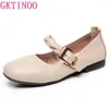 Casual Shoes GKTINOO Mary Jane Women Genuine Leather Round Toe Metal Buckle Strap Shallow Summer Ladies Flats Plus Size 43