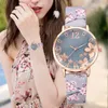 Polshorloges vrouwen mode in reliëfbloemen bloemen kleine vers geprinte riem student kwarts kijk woman cadeau luxe horloges