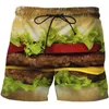 Shorts maschile hamburger pizza graphic board uomini 3d stampone fast food hawaii spiaggia hip hop streetwear cool surf nuota tronchi