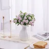 Flores decorativas água para simulação artificial buquês de 11 pequenas rosas casamentos decoração de plástico pêssego rosa guirlanda