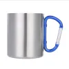 50pcs frete grátis 220 ml de aço inoxidável caneca de café ao ar livre dupla xícara de parede carabiner alça de gancho xícaras caneca ll