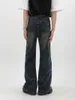 Erkekler pantolon vintage yıkama mikro akımlı kot pantolon eski gradyan gündelik geniş ayak kat uzunluğu yapar