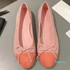 2024 Spring Summer Women Classic Ballet Flats Runway Designer Leather Sue Leather Round Round Toe Flat With Sweet Bow-Sned Slip على أحذية مسطحة