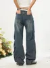 Женские джинсы Широкие Ноги Женщины с плиссированной на высокой улице Harajuku American Style Hipster Sweet Vintage Leisure вымытый ретро
