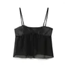 Women's Tanks YENKYE 2024 Women Sexy Semi Sheer Patchwork Black Camis Chic Front Lace Up Summer Crop Top