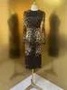 100% Silk Leopard Printing Dress Autumn Women O-Neck Long Sleeve Waist Sliming High Street Midi Vestidos