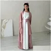 Abbigliamento etnico 2024 Ramadan Open Abaya Dubai Cardigan Muslim Coat Abito arabo con cintura Abayas Turchia per donne Kimono islamico kaftan otej9