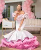 Party Dresses Elegant Spanish Mermaid Prom 3D Handmade Flower Blush Pink African Formal Occasion Dress Off Shoulder Wedding Gown