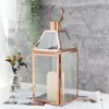 Kandelaars Rose Gold roestvrijstalen houder hangende lantaarn met gehard glas voor kaarsen indoor buiten bruiloft feest huis decor